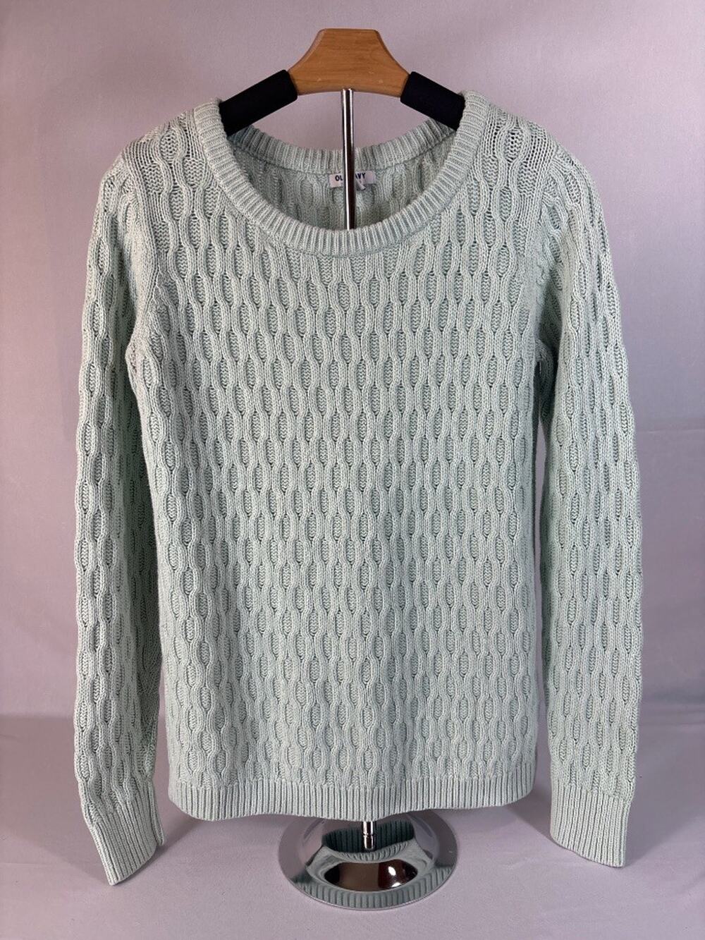 Old Navy Mint Green Cable Knit Crewneck Sweater Coastal Grandma Size S